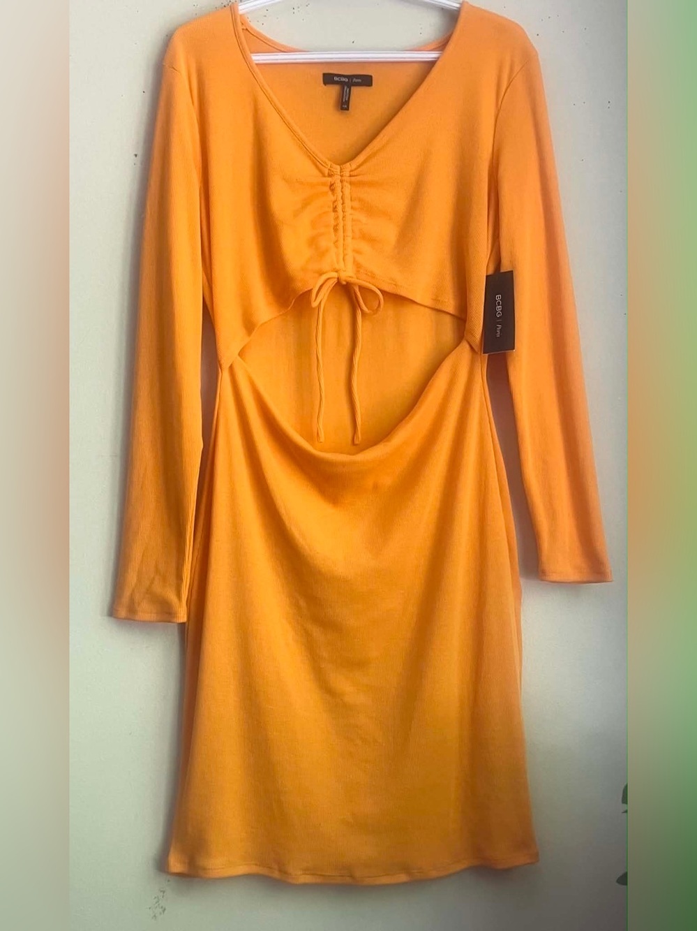 BCBG Long-Sleeve Cutout Dress - Bright Orange